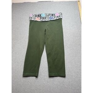 PINK Victoria Secret Bling Cotton Fold Over Capri Yoga Pant Leggings Size Medium